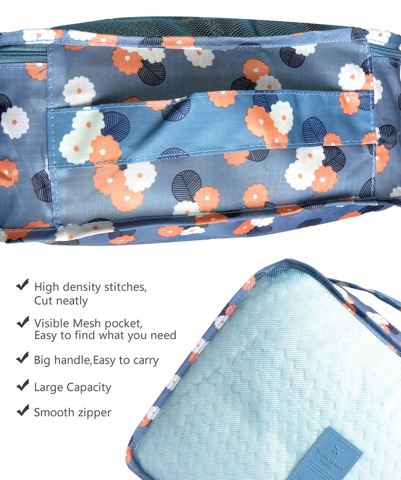 Vercord 7 Set Travel Packing Organizers Cubes Luggage Suitcase Organizer Bags Clothes Underwear Cube Shoe Pouch Pack Blue Flower - Image 5